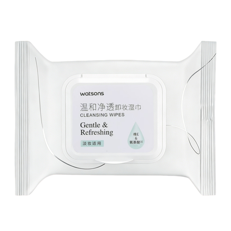 屈臣氏温和净透卸妆湿巾30片便携式卸妆湿纸巾不刺激官方正品推荐