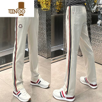 YANXU秋季新款欧货条纹直筒休闲裤男士修身运动卫裤潮牌刺绣百搭长裤子