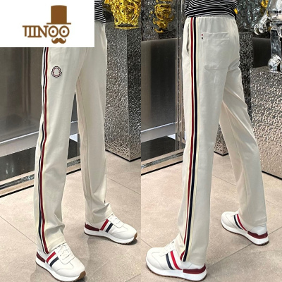 YANXU秋季新款欧货条纹直筒休闲裤男士修身运动卫裤潮牌刺绣百搭长裤子