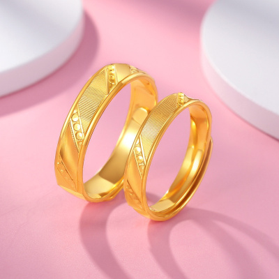 老庙黄金 黄金足金戒指拯救银河系结婚对戒活口可调节情侣戒