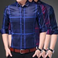 格子衬衫 男士修身丝光免烫男式衬衣秋季新款男装寒霸品
