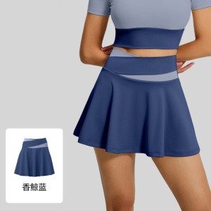 拼色裸感运动裙防走光假两件跑步健身瑜伽短裙女