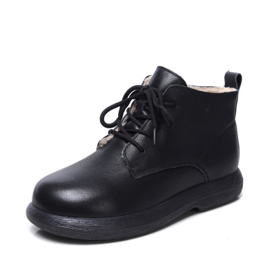 头层牛皮雪地靴女冬季新款羊羔毛复古潮流百搭系带保暖马丁靴