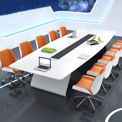 全简白色烤漆会议桌长桌简约现代大型办公会议培训长条桌