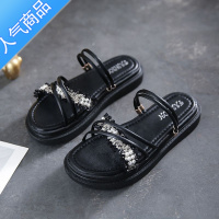 SUNTEK配裙子仙女小香风珍珠凉鞋女夏2023新款厚底中跟外出度假沙滩拖鞋