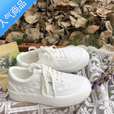 SUNTEK小白鞋女2023春秋新款百搭厚底帆布鞋小众透气学生休闲板鞋ins潮