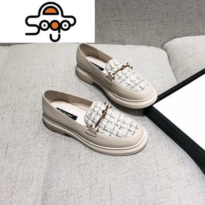 七色王国乐福鞋女2020年秋冬新款百搭中跟英伦风小皮鞋平底单鞋一脚蹬鞋女休闲鞋