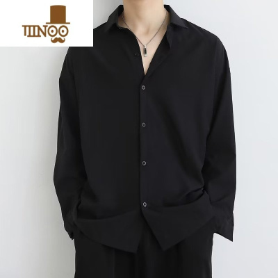 YANXU港风黑色衬衫男长袖潮感轻熟痞帅上衣男士外套休闲衬衣