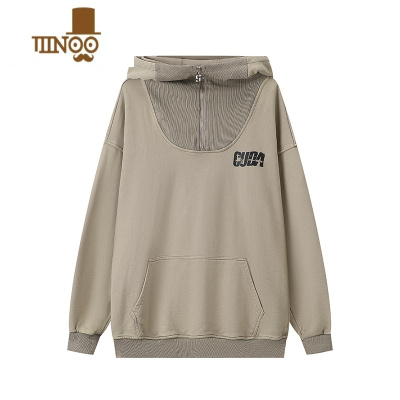 YANXUTurned易冧ounng连帽卫衣男秋季欧美街头拼接水洗做旧设计帽衫潮