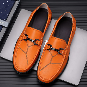 男士一脚蹬真皮小白鞋商务休闲皮鞋潮马衔扣懒人鞋豆豆鞋乐福鞋