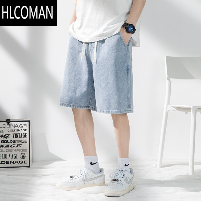 HLCOMAN浅色水洗牛仔短裤男夏季薄款宽松直筒裤子潮牌港风简约休闲五分裤