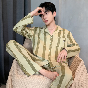 男士睡衣长袖纯棉秋冬季卡通休闲青少年学生开衫家居服套装可外穿