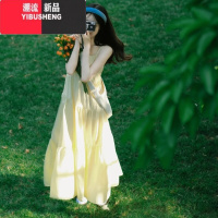 YIBUSHENG法式小个子黄色吊带连衣裙子女季2024新款甜美度假风气质仙女裙