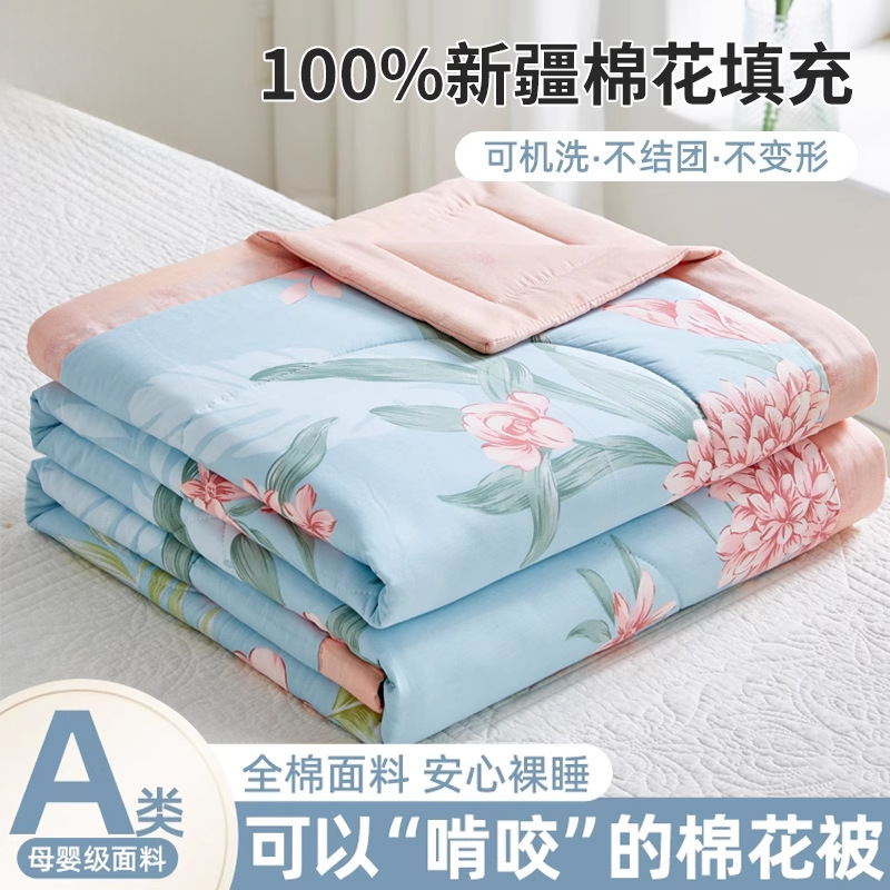 新疆棉花夏被空调被全棉夏凉被四件套单人可机洗薄款被子_366