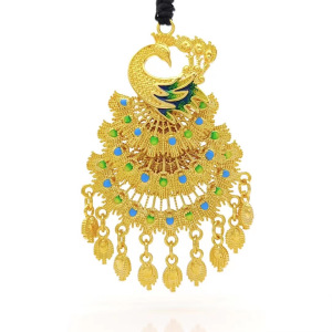 沙金古法烤蓝孔雀开屏大吊坠女婚庆秀禾镀金假黄金孔雀项链毛衣链送女朋友老婆情人节七夕生日礼物