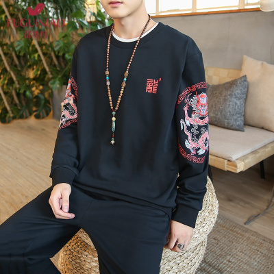 富贵鸟（FUGUINIAO）卫衣男潮流春秋款中国风潮牌休闲运动套装百搭圆领宽松长袖一套潮