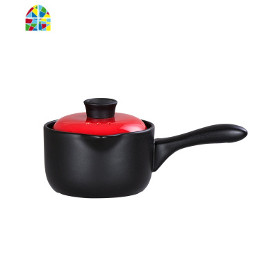 小奶锅陶瓷可高温砂锅家用明火带手柄热奶锅导流口防烫宝宝热粥锅 FENGHOU 1L黄色盖奶锅