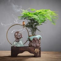新中式禅意家居绿植装饰品小摆件客厅玄关办公室桌面陶瓷盆栽摆设 三维工匠 斗笠(送30颗香+绿植+鹅卵石)