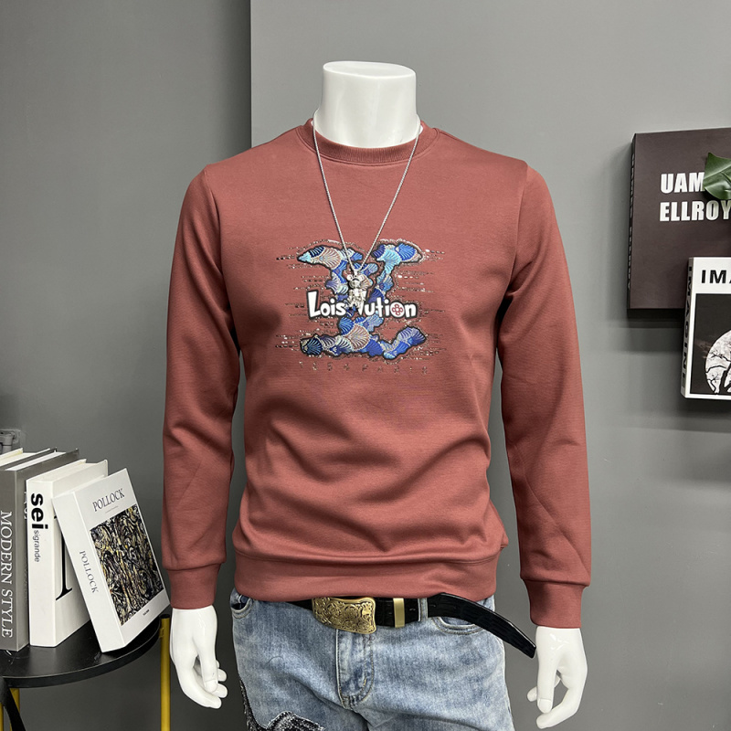 秋冬新款欧货重工烫钻卫衣男长袖体恤上衣T恤衫套头修身潮ins时尚