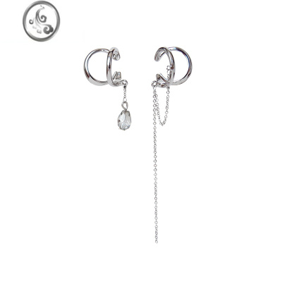 JiMiEsakoochi银色小众不对称耳骨夹女无耳洞高级感链条流苏欧美耳饰