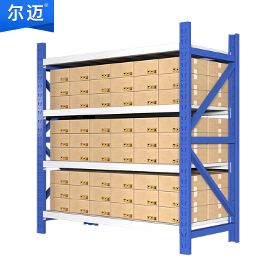尔迈 货架仓储仓库仓储货架多层中型重型货架置物架多层展示不锈钢架子 2*1*2m 蓝白色 300KG