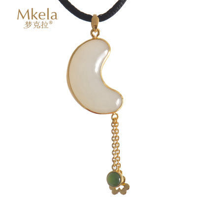 梦克拉Mkela足金镶和田玉吊坠月光爱人玉石吊坠