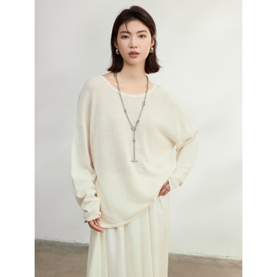 慵懒风和纸纱镂空长袖针织衫女25新款轻薄宽松防晒罩衫春季上衣女