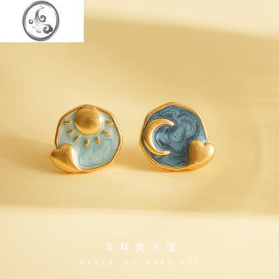 JiMiA日月不对称耳环小众设计高级2023新款耳钉法式复古独特耳饰