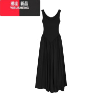 YIBUSHENG法式白色吊带连衣裙女季气质修身拼接长裙无袖收腰显瘦a字裙子