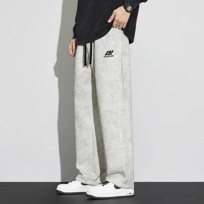 个性刺绣男裤休闲男直筒裤秋冬新款设计感宽松时尚街潮垂感脏脏裤