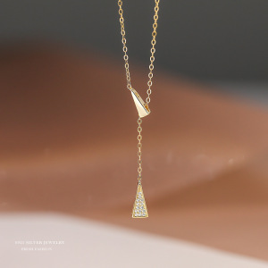 云小舒S925纯银镀金大小细长三角项链女Y型吊坠小众气质锁骨链ins送女朋友老婆情人节七夕生日礼物