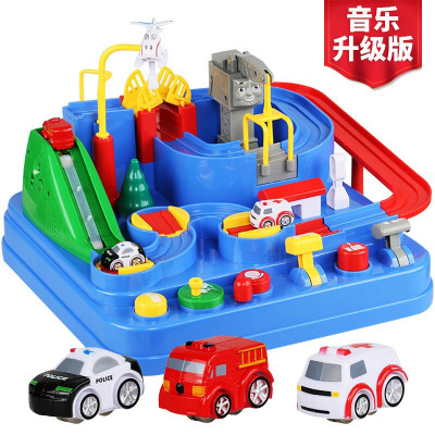 抖音同款儿童汽车闯关大冒险玩具轨道车套装小火车停车场早教汽车6男孩生日升级版-救援部队-警车+救护车+消防车+音效