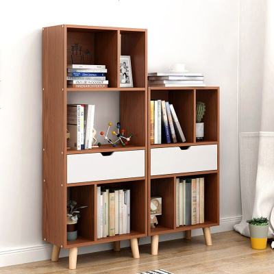 简约现代书房家具人造板书架北欧书柜落地小书架现代简约客厅收纳架办公室置物架书柜A款暖白色多样空间开放储物