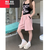 YIBUSHENG韩系松紧腰抽绳休闲裤女季新款宽松百搭短裤子阔腿裤纯色直筒裤