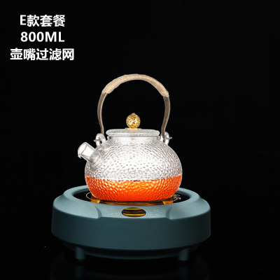 乐么电陶炉煮茶家用迷你功夫养生蒸煮茶器小电热泡茶机光波电磁炉智能保温防干烧[绿色单炉+E款耐高温玻璃壶]