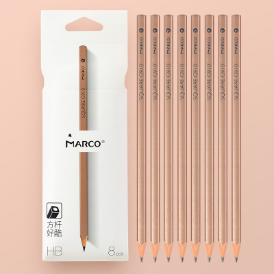 马可（MARCO）方杆HB玫瑰金削尖学生书写四角杆铅笔易抓握办公文具8支装G91004A