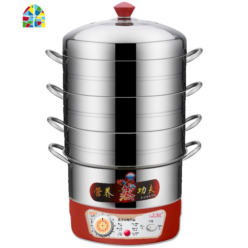 定时电蒸锅多功能家用全自动断电大容量不锈钢三多层煮饭菜笼插火 FENGHOU 30cm(1底锅+5蒸笼)六层(大家庭款)