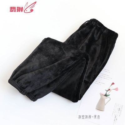 特厚~珊瑚绒睡裤男加肥大码保暖宽松收口法兰绒家居长裤费琳