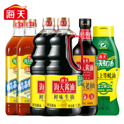 海天鲜味生抽1.28L*2+精制料酒800ml*2+草菇老抽500ml+上等蚝油590g
