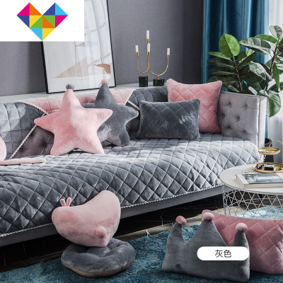 沙发垫四季通用北欧简约防滑毛绒沙发巾靠背巾沙发罩套加厚坐垫毯水晶绒-灰色90cm*90cm适合扶手靠背-御蓝锦
