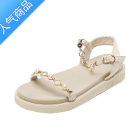 SUNTEK一字带珍珠仙女风凉鞋女2023今年新款夏季配裙子软底旅游厚底女鞋