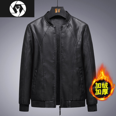 HongZun皮衣男2020冬季新款潮流帅气加绒机车软皮夹克加肥加大码外套上衣皮衣