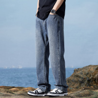 牛仔裤男直筒宽松痞帅潮流时尚百搭秋季款显高显瘦拖地垂感长裤男