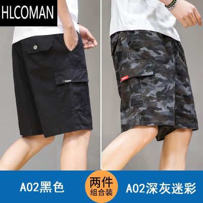 HLCOMAN工装短裤男夏季新款迷彩宽松男生中裤五分裤子休闲男士外穿大裤衩