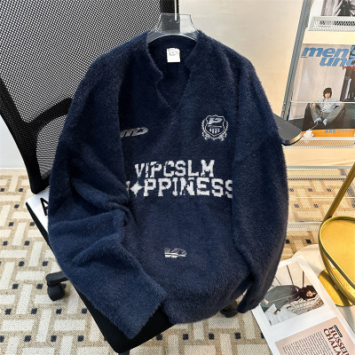 毛衣男美式潮牌V领情侣款慵懒学院风针织衫外套春秋套头休闲外套