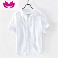 七斓夏季薄款冰丝亚麻衬衫男短袖宽松商务休闲纯色半袖棉麻衬衣白色潮