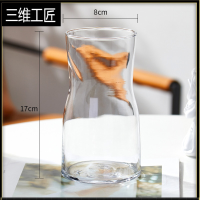 北欧创意ins风透明玻璃小花瓶水培干鲜花插花装饰品客厅家用摆件三维工匠1720（透明色）中等