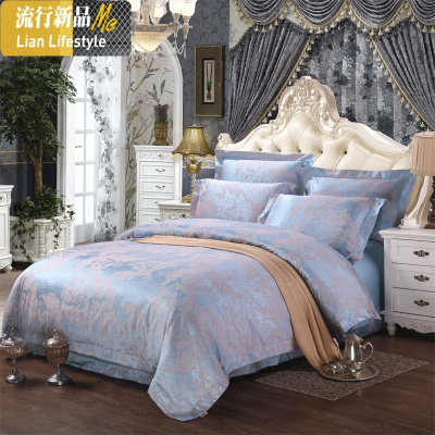 家纺欧式提花丝滑四件套婚庆床上用品套件网红款床单被套结婚 三维工匠