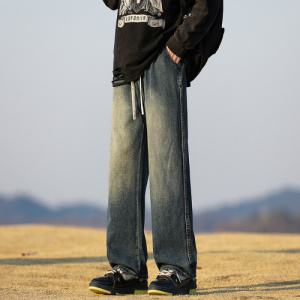 复古做旧牛仔裤男生春季新款cleanfit裤子潮牌宽松直筒长裤男