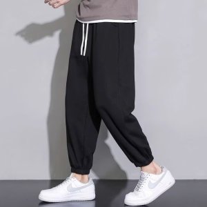 直筒加绒长裤男士秋冬季纯色简优仿棉宽松垂感运动休闲裤